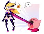  >_< 1boy 1girl absurdres animal_ears artist_name black_cape black_gloves black_hood black_leotard blonde_hair blue_eyes blush_stickers boots bracelet breasts cape cleavage collared_cape colored_skin constricted_pupils copy_ability crown deviantart_username elbow_gloves english_text fake_animal_ears fake_horns gloves height_difference high_collar highleg highleg_leotard highres hood hood_up hooded_cape horned_hood horns imminent_vore inhaling jewelry kirby kirby_(series) large_breasts latex latex_boots latex_leotard leather leather_boots leather_leotard leotard long_hair mario_(series) mario_power_tennis mario_tennis mini_crown nico-neko pink_brooch pink_cape pink_gemstone pink_skin platform_boots platform_heels purple_cape purple_gloves purple_hood purple_leotard skull_brooch speech_bubble spiked_belt spiked_bracelet spikes strapless strapless_leotard surprised thigh_boots twitter_logo twitter_username two-tone_cape warupeach web_address 