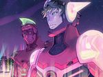  barnaby_brooks_jr blonde_hair blue_eyes brown_hair glowing glowing_eyes green_eyes kaburagi_t_kotetsu mask multiple_boys nazu0925 neon_trim pink power_armor power_suit short_hair superhero tiger_&amp;_bunny wild_tiger 