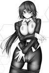  between_breasts black_legwear blush breasts breasts_outside business_suit cleavage crotch_seam formal greyscale infinite_stratos large_breasts long_hair monochrome necktie nipples no_panties orimura_chifuyu otone pantyhose pubic_hair shiny shiny_skin skirt skirt_suit suit 
