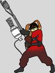  brown eyewear flamethrower fur goggles grey_background jumpsuit jushi_o_hara lagomorph male mammal plain_background pyro_(team_fortress_2) rabbit ranged_weapon solo team_fortress_2 valve weapon 