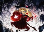  apple bad_apple!! blonde_hair broom dress food fruit hat kirisame_marisa muso-comet riding solo touhou witch_hat 