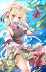  alternate_costume arm_behind_back arm_up bad_id bad_pixiv_id bare_shoulders blonde_hair blush breasts brown_eyes brown_hair bubble chain cosplay detached_sleeves earmuffs fish flower highres ibaraki_kasen ibaraki_kasen_(cosplay) large_breasts looking_at_viewer nanase_nao pink_flower pink_rose plant ribbon rose short_hair skirt sleeveless smile solo standing touhou toyosatomimi_no_miko wrist_cuffs 