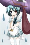  alternate_costume aqua_eyes aqua_hair fujishiro_emyu heterochromia highres karakasa_obake maid rain red_eyes solo tatara_kogasa thighhighs touhou umbrella white_legwear zettai_ryouiki 