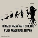  black_and_white cthulhu cthulhu_mythos english_text evolution_of_man fish grey_background h.p._lovecraft h.p_lovecraft humor mammal marine monochrome plain_background primate seal silhouette tentacles text translation_request unknown_artist wings 