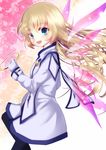  blonde_hair blue_eyes blush collet_brunel gloves highres long_hair open_mouth pantyhose pink_wings smile solo tales_of_(series) tales_of_symphonia uranaishi_(miraura) wings 