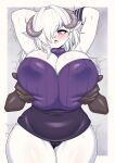 absurd_res ambiguous_gender ambiguous_species anthro areola_outline armwear bangs big_breasts biped black_body black_skin blush bovid breast_grab breasts camel_toe caprine cheek_tuft cleavage clothed clothing curvy_female curvy_figure disembodied_hand duo facial_tuft female female_anthro female_focus front_view glistening glistening_breasts glistening_thighs goral grabbing_from_behind hair hair_over_eye hand_on_breast hands_behind_head hi_res horn huge_breasts legs_together long-tailed_goral long_bangs mammal motion_lines open_mouth panties pink_eyes questionable_consent raised_arms ribbed_clothing ribbed_sweater saniyang_(saniyang_laboratory) saniyang_laboratory short_hair simple_background skinny_anthro skinny_female slightly_chubby solo_focus spiral_eyes tailzkim thick_thighs tuft underwear voluptuous_anthro voluptuous_female white_body white_hair