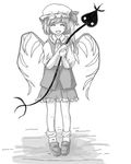  :d bad_id bad_pixiv_id closed_eyes digital_(digital001) flandre_scarlet frilled_skirt frills greyscale happy_tears hat laevatein monochrome open_mouth side_ponytail simple_background skirt skirt_set smile solo standing tears touhou white_background wings 