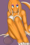  bangaa bant3r blue_eyes breasts female final_fantasy nude orange orange_body piercing purple_background scalie sitting smile solo tail video_games watermark 