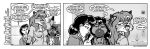 anthro brave_new_world_(style_wager) breasts canid canine clothed clothing comic dialogue dipstick_ears domestic_cat ear_markings english_text eyewear felid feline felis female feral fox glasses group hair human looking_back mammal monochrome multicolored_ears siam_(mbr) siamese style_wager text vicky_hope