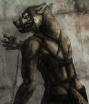  canine chain male mammal muzzle_(object) muzzled sugitaku wolf 