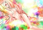  ama_nocchi armpits breasts fate/zero fate_(series) irisviel_von_einzbern large_breasts long_hair lying navel nude red_eyes smile solo white_hair 
