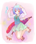  bad_id bad_pixiv_id blue_eyes geta heterochromia highres karakasa_obake numako purple_umbrella red_eyes skirt solo star tatara_kogasa tongue tongue_out touhou umbrella 