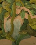  1girl breasts covered_nipples emmanuel_viola large_breasts long_hair looking_at_viewer original see-through_silhouette shorts sitting slit_pupils snake snake_hair solo very_long_hair 