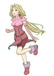  arm_warmers blonde_hair fiona_(zoids) long_hair looking_up mizunashi_sora ponytail red_eyes simple_background solo white_background zoids zoids_chaotic_century 