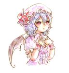  bad_id bad_pixiv_id bat_wings blue_hair clariate hands_on_own_chest hat lowres remilia_scarlet solo touhou upper_body wings 