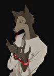  ampmname009 anthro beastars canine clothed clothing handcuffs key legosi_(beastars) looking_at_viewer male mammal shackles solo standing wolf 