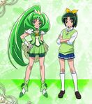  cure_march green_eyes green_hair kneehighs lowres magical_girl midorikawa_nao precure school_uniform shorts smile_precure! 