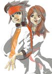  1girl brown_eyes brown_hair couple doraiga-rei dress endou_mamoru hetero husband_and_wife inazuma_eleven_(series) inazuma_eleven_go jacket jewelry long_hair older open_mouth raimon_natsumi ring short_hair wedding_band 