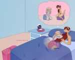 asura baby_powder bed blonde_hair bodily_fluids brown_hair diaper dream duo felid furniture genital_fluids guild_wars hair lion mammal merunyaa nightstand pantherine peeing potty potty_training shared_dream sleeping unclean_diaper urine used_diaper wet_diaper