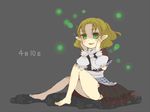 arm_warmers bad_id bad_pixiv_id bare_legs barefoot blonde_hair dated green_eyes hovering_kousin mizuhashi_parsee pointy_ears scarf sitting slit_pupils solo touhou 