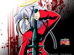  blood blue_eyes bokusatsu_tenshi_dokuro-chan short_hair sword weapon 