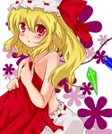  bad_id bad_pixiv_id blonde_hair bloomers blush colorized flandre_scarlet hat long_hair mushi_baibai noichigo red_eyes side_ponytail solo topless touhou underwear wings 