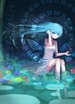  aqua_eyes aqua_hair bad_id bad_pixiv_id cuivre dress hatsune_miku highres long_hair sitting soaking_feet solo very_long_hair vocaloid water 