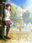 amagami boots brown_hair coat highres leaf nakata_sae pantyhose playground screencap solo stitched swing third-party_edit tree twintails 
