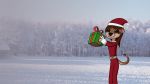 16:9 anthro brown_hair cansinodx christmas clothed clothing female gift hair hat holidays mammal mustelid olivia_(cansinodx) otter santa_hat smile snow solo tail_hat wallpaper 