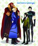  ahoge armor beard black_hair blonde_hair cape command_spell facial_hair fate/zero fate_(series) gloves green_hair kayneth_el-melloi_archibald lancer_(fate/zero) male_focus multiple_boys polearm red_hair rider_(fate/zero) robe single_glove spear waver_velvet weapon weed_(astarone) 