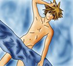  blue_eyes bottomless brown_hair kingdom_hearts kingdom_hearts_ii male solo sora spiky_hair topless 