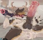 animal_genitalia animal_penis anthro antlers armpit_hair balls big_knot big_penis bodily_fluids body_hair broken_fleshlight brown_body brown_fur canid canine cum cum_drip deer dialogue dripping english_text equine_genitalia equine_penis erection fur genital_fluids genitals horn huge_penis hybrid hybrid_genitalia hybrid_penis hyper hyper_genitalia hyper_penis knot knotted_equine_penis knotted_penis kyzermutt lying male mammal masturbation medial_ring nick7005 on_back penetrable_sex_toy penile penile_masturbation penis sex_toy sheath solo text thick_penis vein veiny_penis