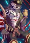  2018 abs anthro biceps canine clothing fur hi_res male mammal muscular pecs piao_miao simple_background solo tattoo temujin tokyo_afterschool_summoners white_fur wolf 
