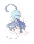 animal_ears bad_id bad_pixiv_id bed_sheet blush clariate closed_eyes grey_hair mouse_ears mouse_tail nazrin smile solo tail top-down_bottom-up touhou 