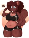 2025 5_fingers absurd_res anthro bangs belly belly_overhang big_belly big_breasts black_eyes black_nose bottomwear bra breasts brown_body brown_fur brown_hair buckteeth cleavage clothed clothing collarbone curvy_figure digital_media_(artwork) eyelashes female fingers fur hair hand_on_hip hi_res hotpants izzy_(buxy) mammal midriff multicolored_body multicolored_fur navel open_mouth poisonmirror ponytail portrait pupils rodent sciurid shorts slightly_chubby slightly_chubby_anthro slightly_chubby_female solo sports_bra standing teeth text thick_thighs three-quarter_portrait tree_squirrel two_tone_body two_tone_fur underwear voluptuous white_pupils wide_hips