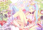  alarm_clock aqua_nails arm_up armpits barefoot blue_eyes blue_hair bracelet candy chewing_gum clock corded_phone eating eyewear_on_head feet food gumball gumball_machine hatsune_miku headphones headphones_around_neck innertube jewelry legs lollipop long_hair midriff nail_polish navel osamu_(jagabata) phone plant pocky rotary_phone scrunchie sitting sock_dangle socks_removed soles solo speaker sunglasses swirl_lollipop thighhigh_dangle toenail_polish toes twintails very_long_hair vocaloid 