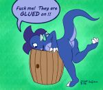 2025 3_toes angry anthro barrel bent_over blue_body blue_eyes blue_scales butt claws clenched_teeth dragon dragon_wings european_mythology feet female finger_claws hair hi_res looking_down mythological_creature mythological_scalie mythology nude on_one_leg profanity purple_hair raised_tail ruby_(ultilix) scales scalie sen_grisane_(artist) solo standing tail teeth toe_claws toes western_dragon white_claws