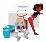 clothed clothing diaper english_text eyewear glasses humanoid meru_(merunyaa) merunyaa pampers pull-ups_(diaper) smug tail teasing text verbal_domination wearing_diaper