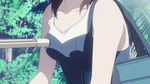  animated animated_gif bag breast_poke breasts head_out_of_frame kyouno_madoka lowres medium_breasts non-web_source plant poking rinne_no_lagrange school_swimsuit shinai solo swimsuit sword tree weapon 
