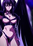  1girl bangs belt black_bra black_hair black_panties black_wings blurry bra breasts buckle chains cleavage collarbone depth_of_field dominatrix fallen_angel female girl gloves hair_between_eyes hand_on_hip high_school_dxd highres hips large_breasts long_hair long_image looking_at_viewer midriff mound_of_venus navel panties purple_eyes raynare reinare screencap scrunchie shiny shiny_skin smile solo standing stitched tall_image thigh_gap thighhighs thighs underwear wings 