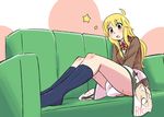  blazer blonde_hair green_eyes highres hoshii_miki idolmaster idolmaster_(classic) jacket long_hair natsumi_hajime school_uniform solo 