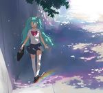  akuhaku aqua_hair bow bowtie closed_eyes dappled_sunlight hatsune_miku long_hair rainbow shade skirt solo sunlight thighhighs twintails very_long_hair vocaloid 