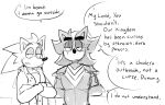 2025 anthro armor arms_bent beastofeuthanasia black_nose clothed clothed_anthro clothed_male clothing crossed_arms dialogue digital_drawing_(artwork) digital_media_(artwork) duo english_description english_text eulipotyphlan eye_scar eyebrows facial_scar frowning_at_viewer fur grey_body grey_fur greyscale half-closed_eyes hands_behind_back hedgehog insult king knight looking_at_viewer male mammal monochrome narrowed_eyes pauldron robe royalty scar sega shadow_the_hedgehog simple_background sir_lancelot_(sonic_and_the_black_knight) sketch sonic_and_the_black_knight sonic_storybook_series sonic_the_hedgehog sonic_the_hedgehog_(series) speech_bubble text thick_eyebrows warrior white_background white_body white_fur