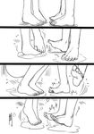  1girl antaria barefoot comic feet greyscale heart monochrome nude original signature sketch soles toes wet 