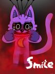 anthro bodily_fluids catnap_(poppy_playtime) charm_(jewelry) domestic_cat duo felid feline felis forced_smile fur jewelry machine male male/male mammal mob_entertainment moon necklace open_mouth poppy_playtime prototype_(poppy_playtime) pupils purple_body purple_fur red_smoke robot smile smiling_critters smoke tears text tinky tongue white_pupils