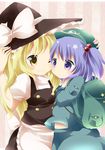  apron backpack bad_id bad_pixiv_id bag blonde_hair blue_eyes blue_hair bow hair_bobbles hair_ornament hat hat_bow kawashiro_nitori kirisame_marisa multiple_girls short_hair star star-shaped_pupils symbol-shaped_pupils tamichan touhou two_side_up white_bow witch_hat yellow_eyes 