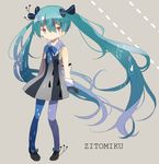  aqua_hair bad_id bad_pixiv_id bow bowtie dress gloves hair_between_eyes hatsune_miku heterochromia long_hair meega pantyhose pigeon-toed simple_background solo twintails very_long_hair vocaloid 