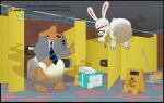 absurd_res anthro bathroom blush bodily_fluids bottomwear bottomwear_down brown_body brown_fur bucket canid canine canis clean_diaper cleaning_tool clothed clothing container contract curse dialogue diaper diaper_fetish diaper_only diaper_package domestic_dog duo english_text feces feet fine_print floor fur genital_fluids hat hat_off head_tuft headgear headwear hi_res hook humor lagomorph leporid male male/male mammal max_(sam_and_max) mop necktie open_mouth pants pants_down partially_clothed pawpads paws pooping poopy_diaper public_diaper_use public_restroom rabbit restroom_stall sam_and_max samuel_dog smelly soiled_diaper soiling soiling_diaper stink_fumes stinky_diaper suit suit_and_tie sweat sweatdrop teeth tenerius text tile tile_floor toilet toilet_paper tongue topless tuft unclean_diaper urine used_diaper wearing_diaper wet_diaper wet_floor_sign wetting wetting_diaper white_body white_diaper white_fur