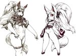  furry kei_(bekei) monochrome multiple_girls original pubic_hair simple_background 