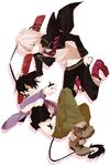  ao_no_exorcist bad_id bad_pixiv_id black_hair blonde_hair blue_eyes boots cosplay costume_switch highres ivan_karelin ivan_karelin_(cosplay) jacket letterman_jacket male_focus multiple_boys necktie okamoto_nobuhiko okumura_rin okumura_rin_(cosplay) pointy_ears purple_eyes purple_jacket scabbard school_uniform seiyuu_connection sheath shuriken striped striped_neckwear tail tiger_&amp;_bunny weapon_bag zakka_(d-o-t) 